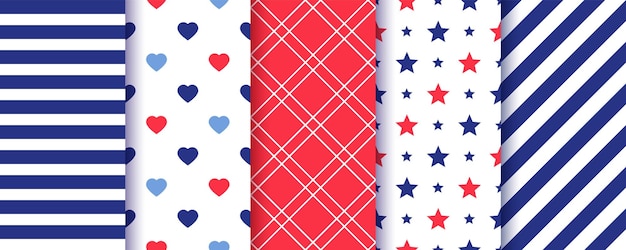 4th July seamless pattern American patriotic blue red prints Vector illustration