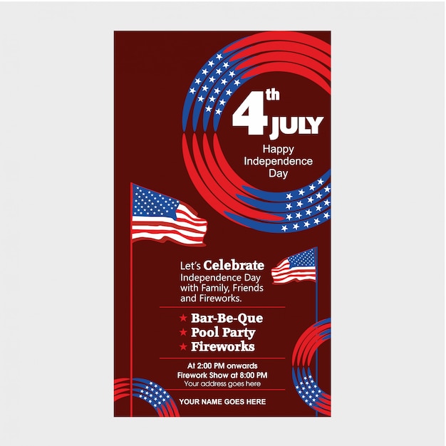 4th of July US Independence day invitation template with Air show, Bike Parade and Fireworks attraction.