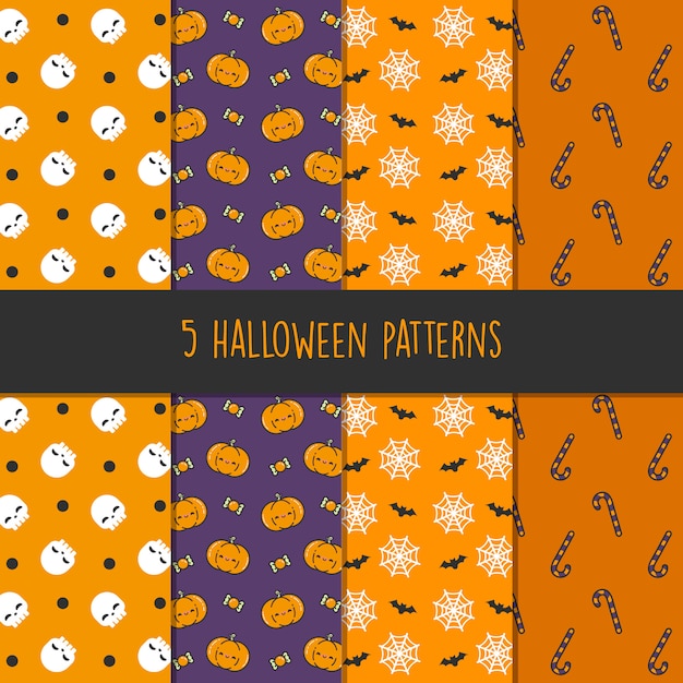 5 different halloween vector patterns. Endless texture can be used for wallpaper, pattern fills, web page, background, surface - Vector