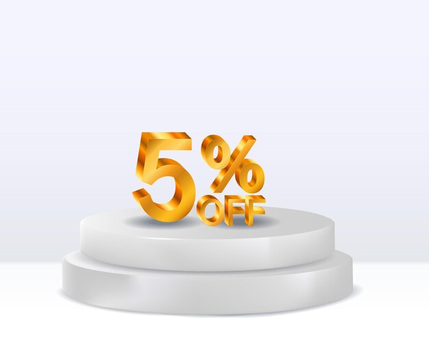 Vector 5 percent discount discount on creative composition 3d golden sale symbol sale banner and poster