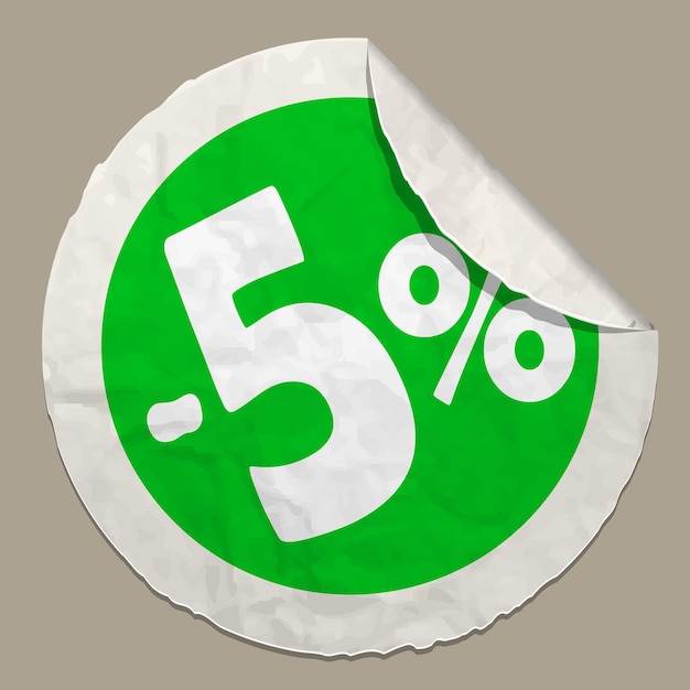 5 percent discount icon- realistic paper sticker with curved edge