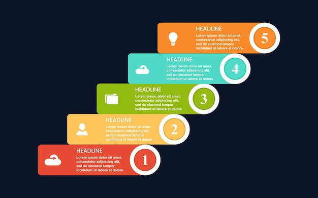 Vector 5 stairs of steps infographics template with icons for presentation chart business