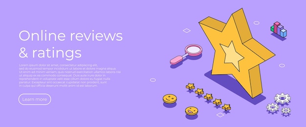 5 star positive feedback in social media Online reviews rating Vector isometric illustration