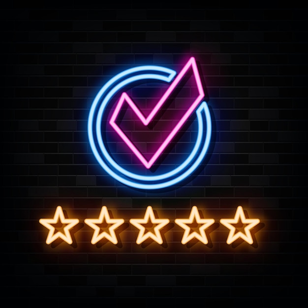 5 Star Rating Neon Signs Vector Sign Symbol