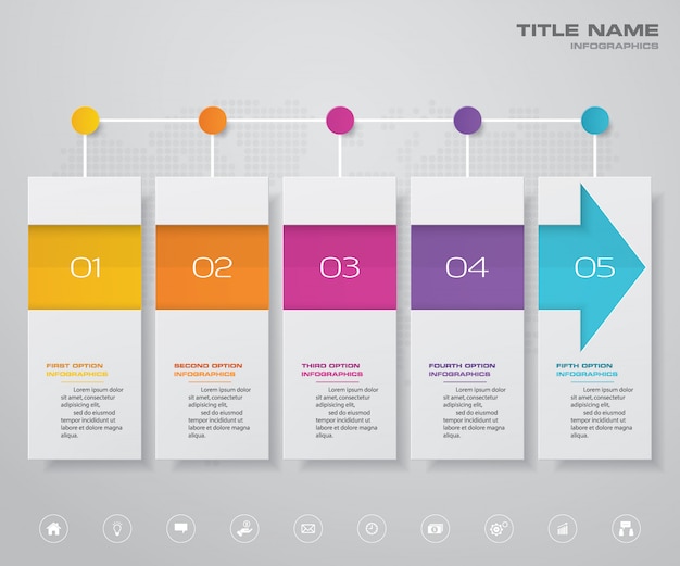 5 steps arrow timeline chart infographic element.