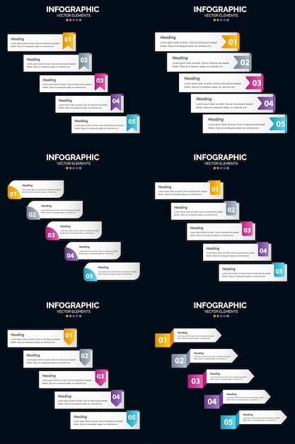 5 Steps cycle diagrams and timelines 6 Infographics Pack Presentation Vector slide template