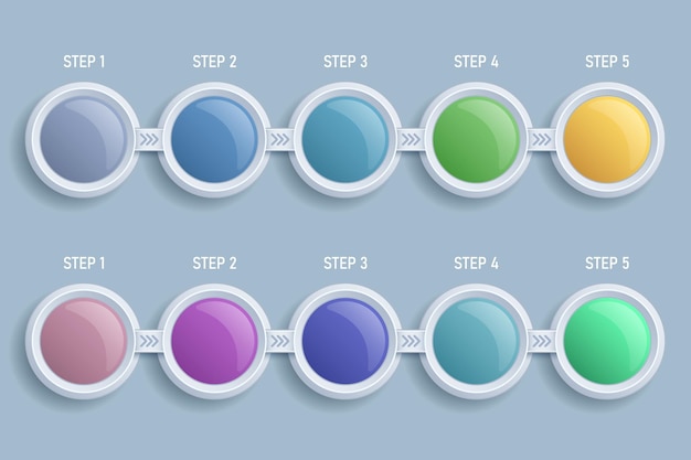 5 steps infographic circles signs 3d isolated grey background