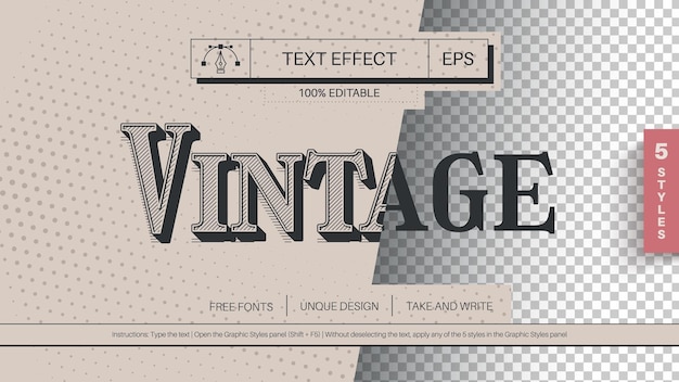 Vector 5 vintage editable text effects graphic styles