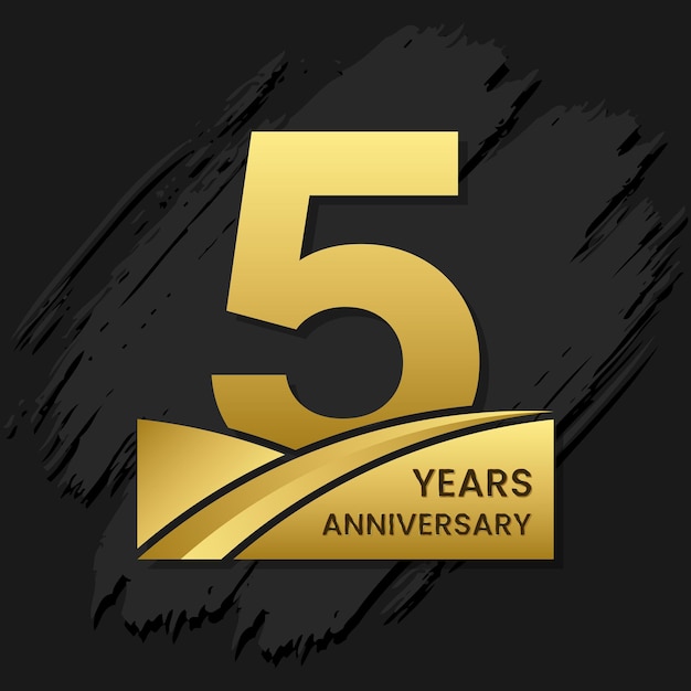 Vector 5 years anniversary celebration anniversary celebration template design with gold color isolated on black brush background vector template illustration