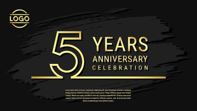 5 years anniversary celebration anniversary celebration template design with gold color isolated on black brush background vector template illustration