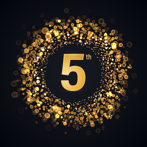 5 years anniversary isolated   element. Five birthday logo with blurred light effect on dark 