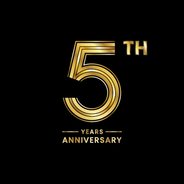 5 years anniversary logo design with golden number for anniversary celebration event Logo Vector