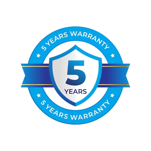 Vector 5 years warranty. label, sticker, seal, badge, icon, logo, sign. round minimalist vector label