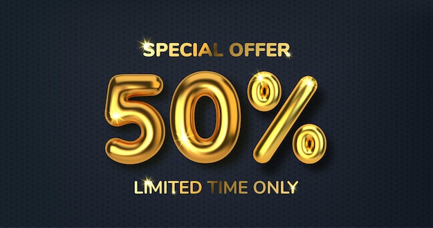 50 off discount promotion sale made of realistic 3d gold balloons Number in the form of golden balloons