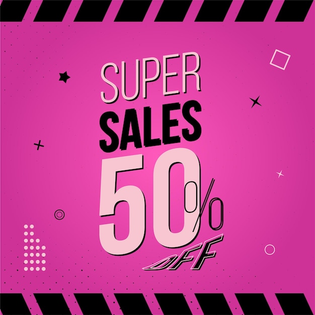 50 off super sales template. modern design. pink black white