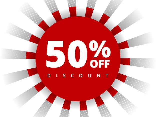 50 percent off discount Special offer sale 50 percent off Sale discount offer Vector modern promotion banner fifty percent discount in red circle on white background with halftone dots and lines