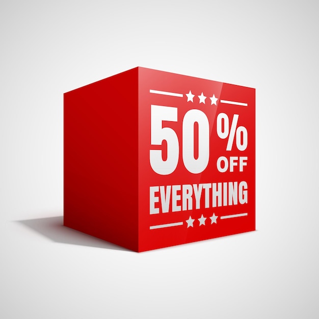 50 percent off everything sale red cube