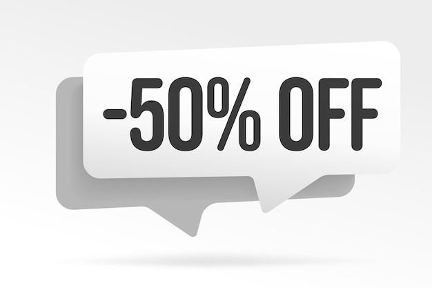 50 percent off white speech bubble sale sticker