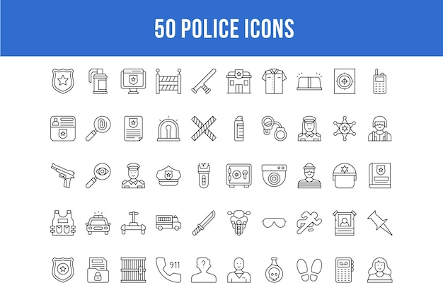 50 Police Line Icons