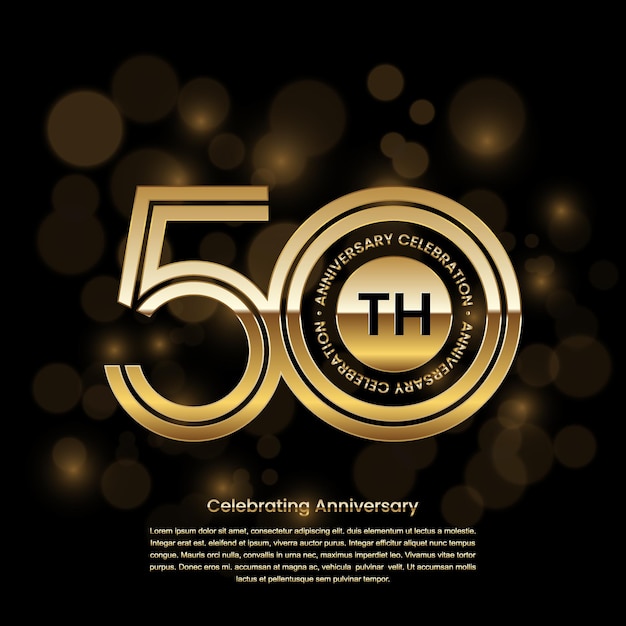 50 years anniversary logo design with gold color and double line style Logo Vector Template