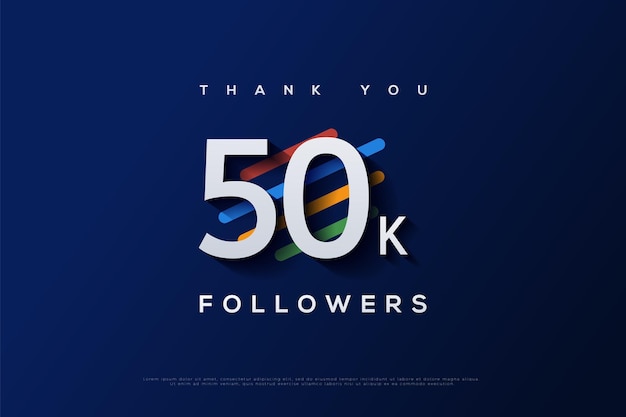 50k followers decorated with multiple colored oval shapes.