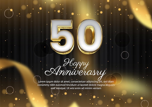 50th anniversary illustration background with star particles gold ribbon