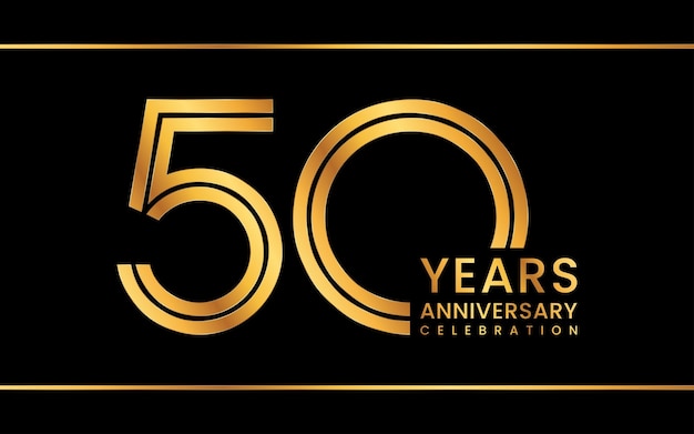 50th anniversary logo design with golden color Line Art style Logo Vector Template Illustration