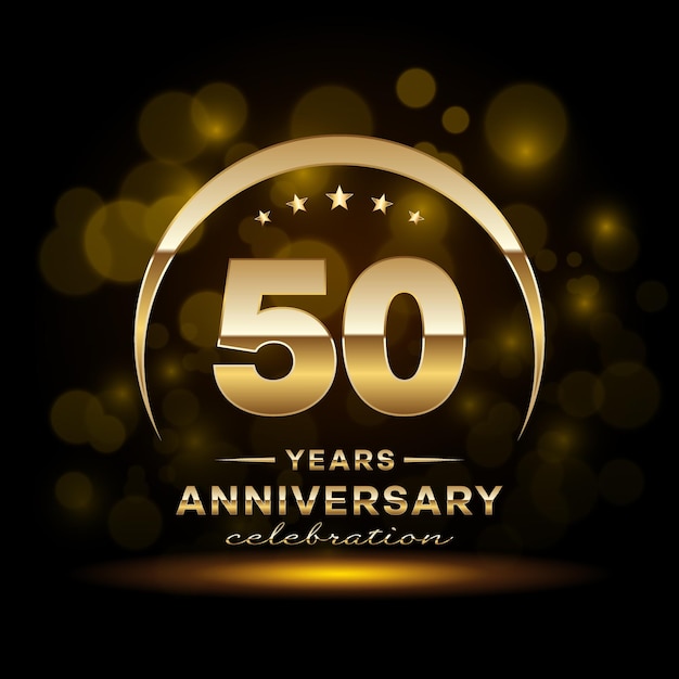 50th Anniversary logo design with golden color and ring for birthday event Logo Vector Template