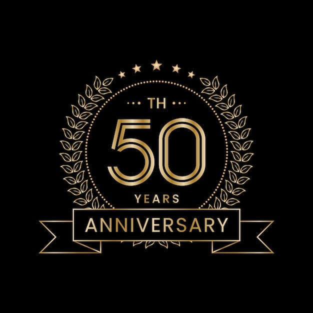 50th Anniversary logo with golden laurel wreath Line Art Vector design