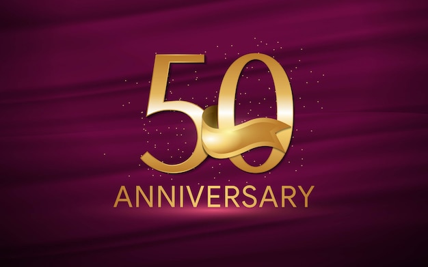 50th anniversary with illustrations 3d figures gold wallpaper / Background