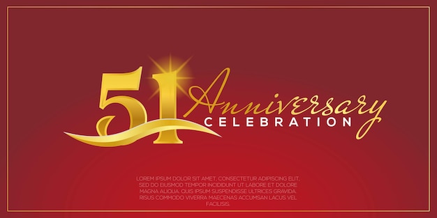 51st years anniversary, vector design for anniversary celebration with gold and red colour.