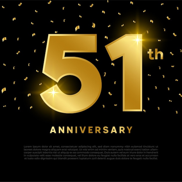 51th anniversary celebration with gold glitter color and black background