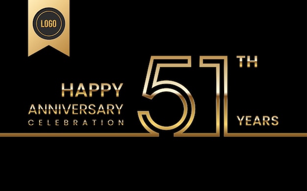 51th anniversary Golden anniversary template design with double line concept Vector Template