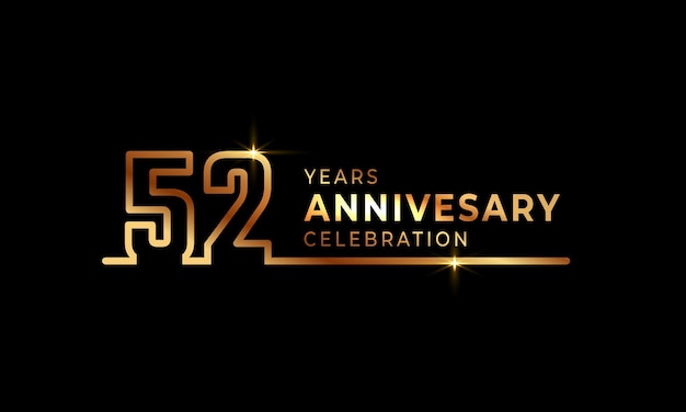 52 Year Anniversary Celebration with Golden Color One Connected Line Isolated on Dark Background