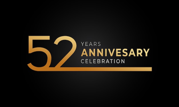 52 Year Anniversary Celebration with Single Line Golden and Silver Color Isolated on Dark Background