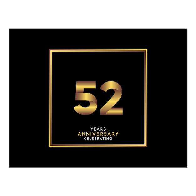 52 Year Anniversary With Gold Color Square