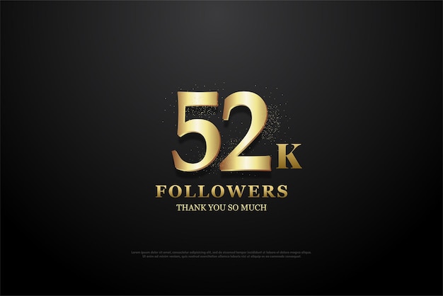 52k followers with golden numbers curved illustration.