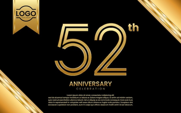 52th Anniversary Celebration Anniversary template design with golden number Vector Template