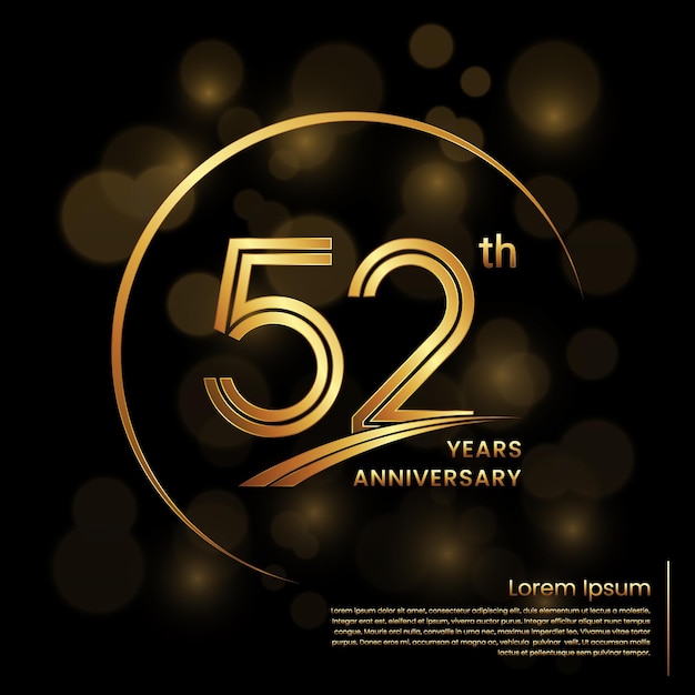 52th Anniversary logo design with double line numbers Golden anniversary template Vector Logo Template