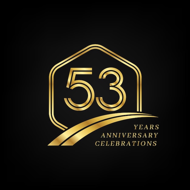 53 years anniversary Lined gold hexagon and curving anniversary template