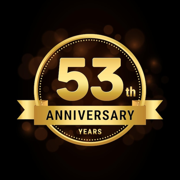 53th anniversary anniversary celebration template design with gold ribbon Logo vector illustration