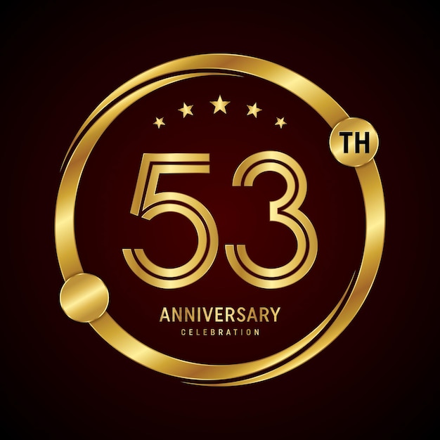 53th anniversary logo design with golden ring and number Vector template illustration