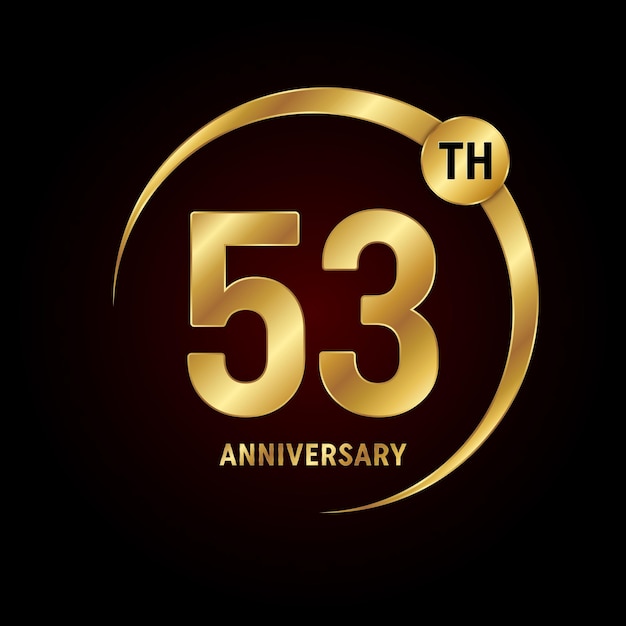 53th anniversary logo design with golden text and ring Logo Vector Template Illustration