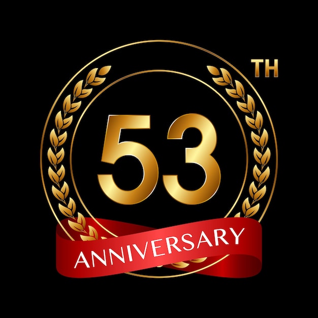 53th Anniversary Logo Design with Laurel Wreath and Red Ribbon Logo Vector Illustration