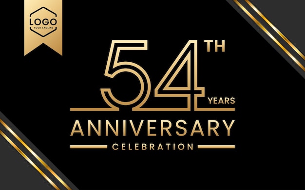 54 year anniversary celebration Anniversary template design with Golden Line Art Vector template