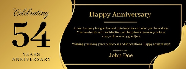 54 years anniversary a banner speech anniversary template with a gold background combination of black and text that can be replaced