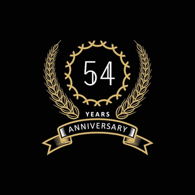 54st anniversary logo with gold and white frame and color on black background