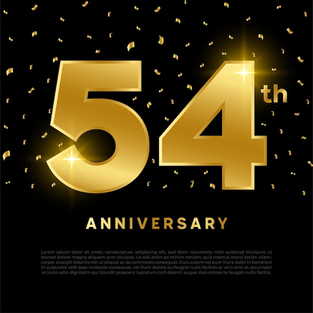 54th anniversary celebration with gold glitter color and black background