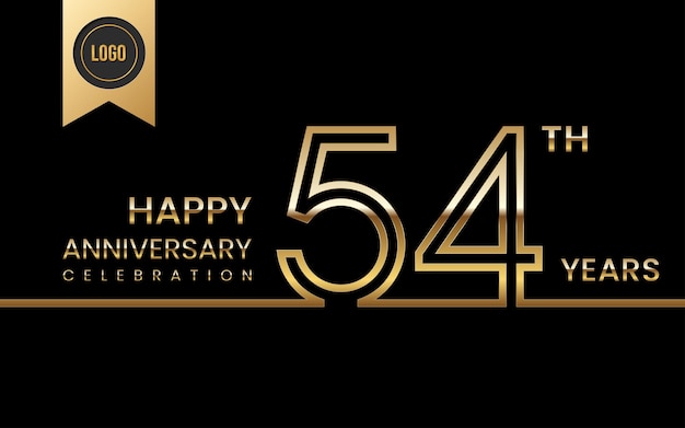 54th anniversary Golden anniversary template design with double line concept Vector Template