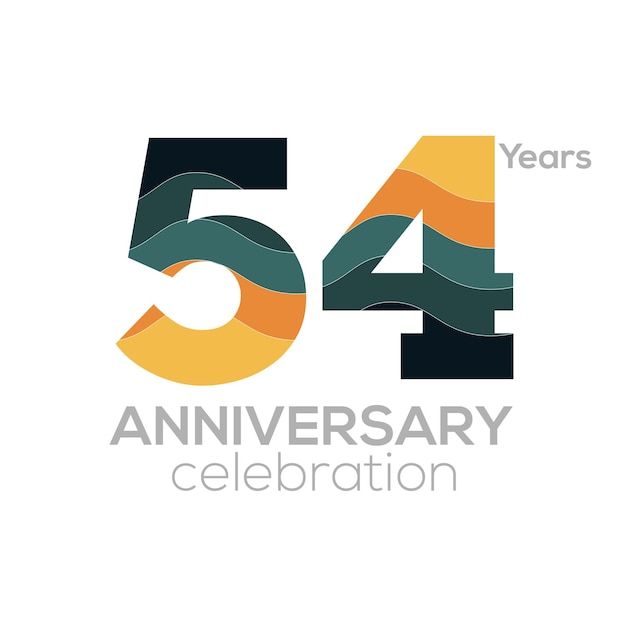 54th Anniversary Logo Design, Number 54 Icon Vector Template.Minimalist Colour Palettes.